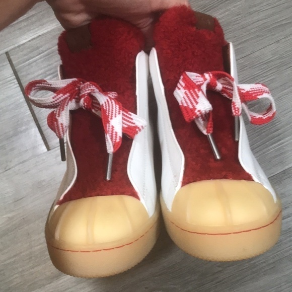 Coach G1493 White Leather High Top Red Shearling Sneaker Size 8 - Picture 6 of 13